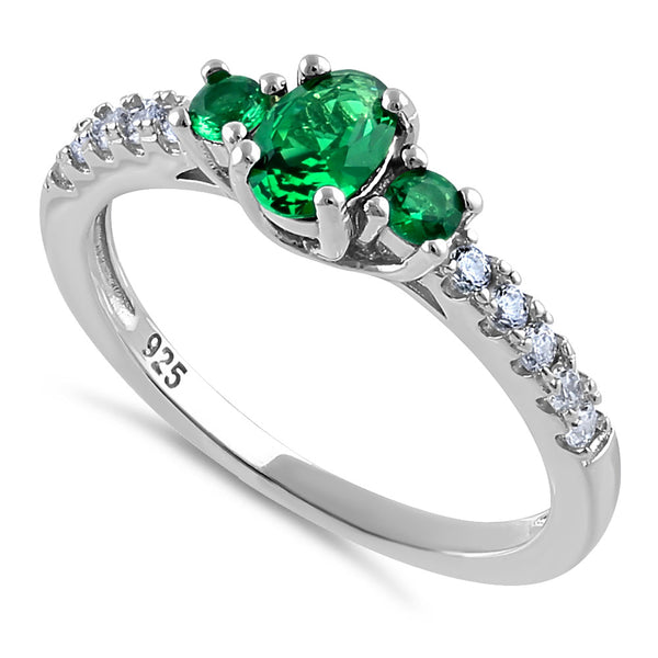 Sterling Silver Enchanted Oval Green CZ Ring