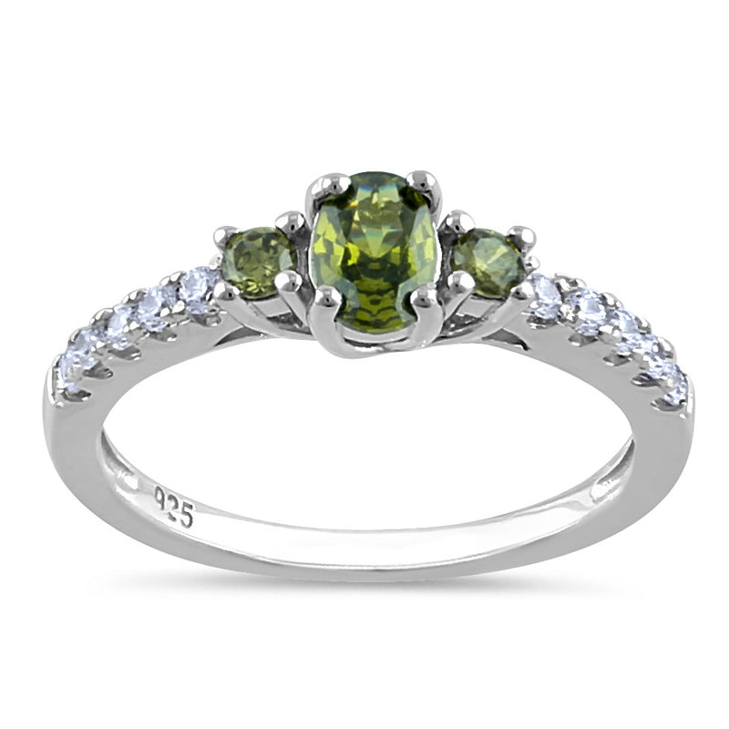 Sterling Silver Enchanted Oval Peridot CZ Ring