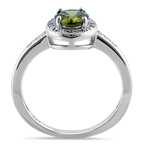Sterling Silver Elegant Round Halo Peridot CZ Ring
