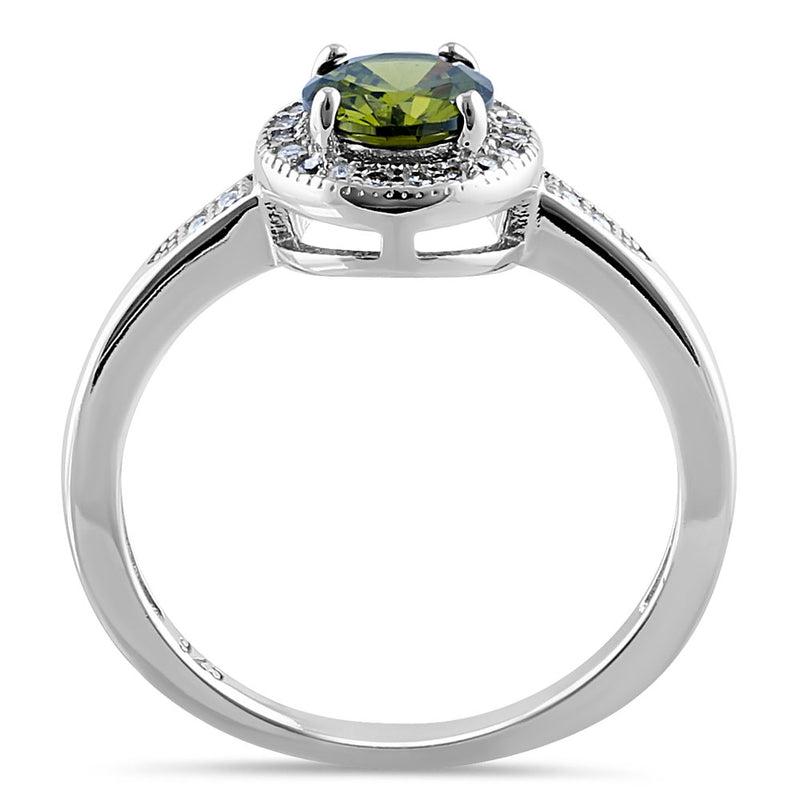 Sterling Silver Elegant Round Halo Peridot CZ Ring