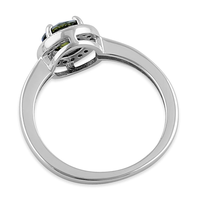 Sterling Silver Elegant Round Halo Peridot CZ Ring
