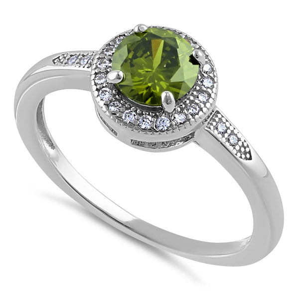 Sterling Silver Elegant Round Halo Peridot CZ Ring