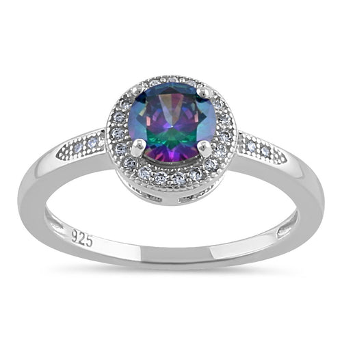Sterling Silver Rainbow CZ Halo Ring