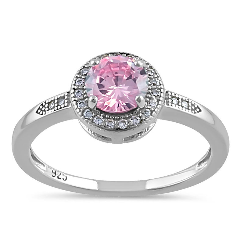 Sterling Silver Elegant Round Halo Pink CZ Ring