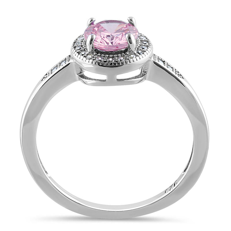 Sterling Silver Elegant Round Halo Pink CZ Ring