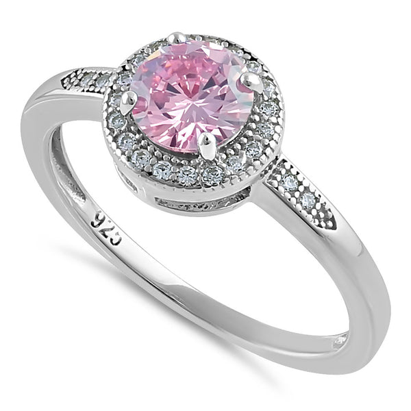 Sterling Silver Elegant Round Halo Pink CZ Ring