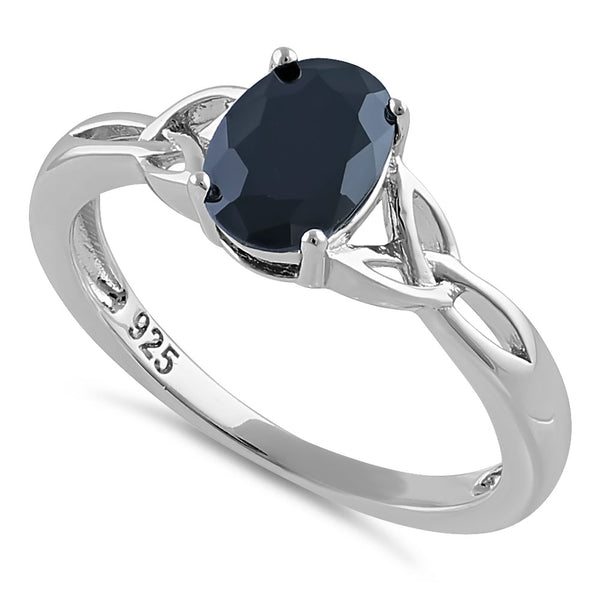 Sterling Silver Charmed Oval Black CZ Ring