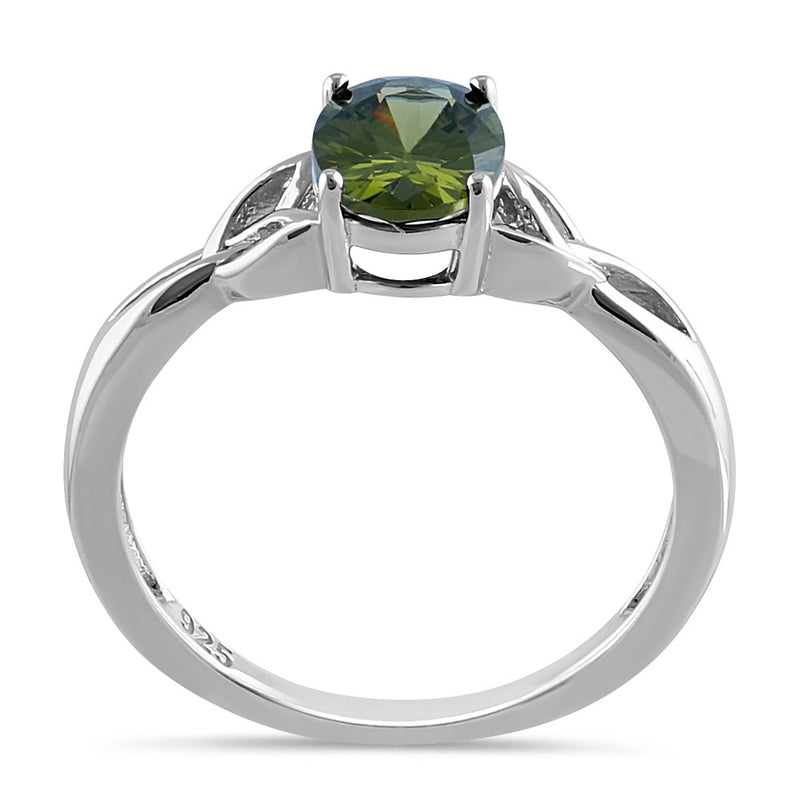 Sterling Silver Charmed Oval Peridot CZ Ring