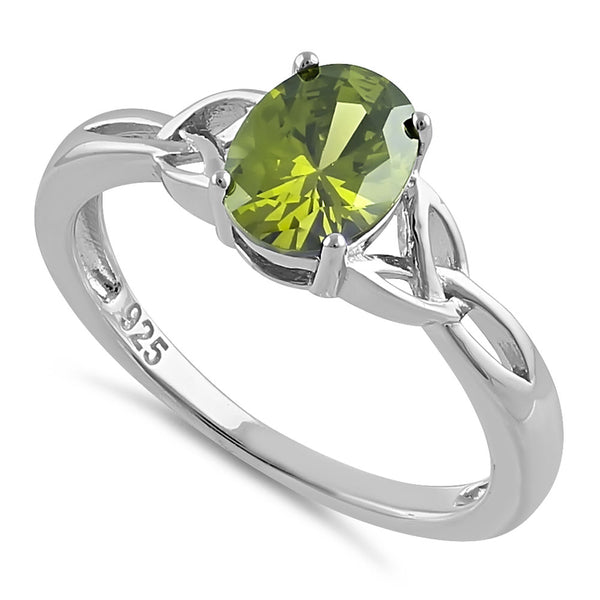 Sterling Silver Charmed Oval Peridot CZ Ring