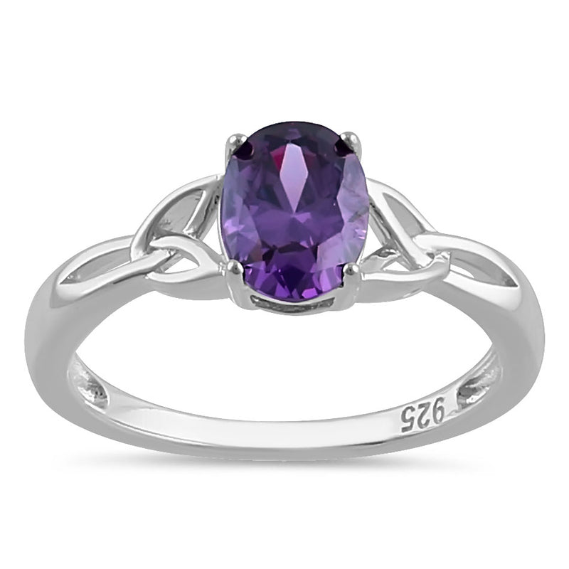 Sterling Silver Charmed Oval Amethyst CZ Ring