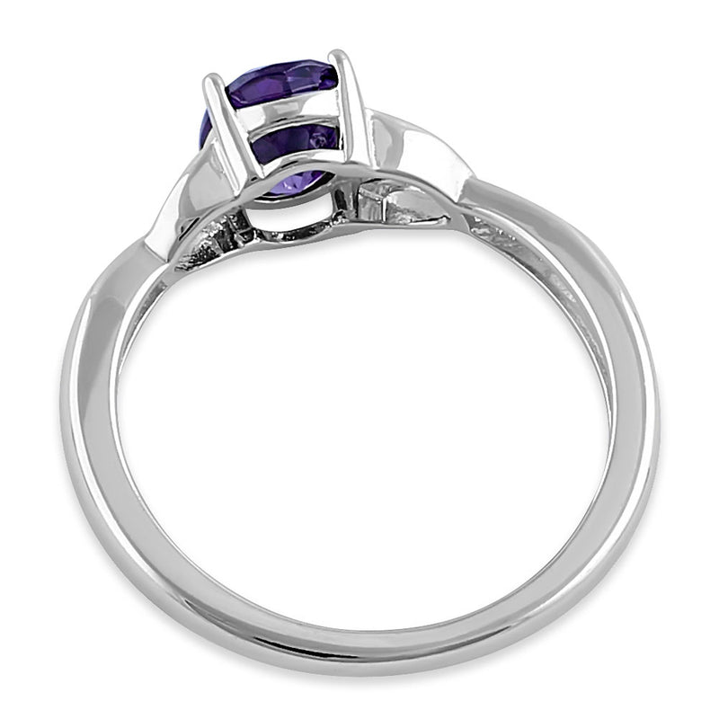 Sterling Silver Charmed Oval Amethyst CZ Ring