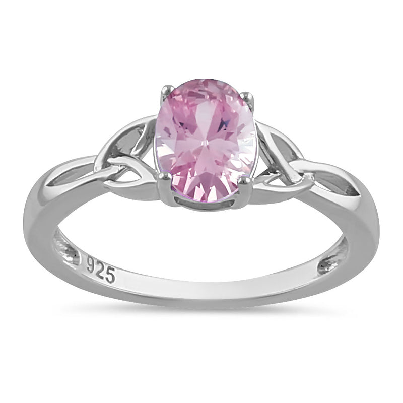 Sterling Silver Charmed Oval Pink CZ Ring