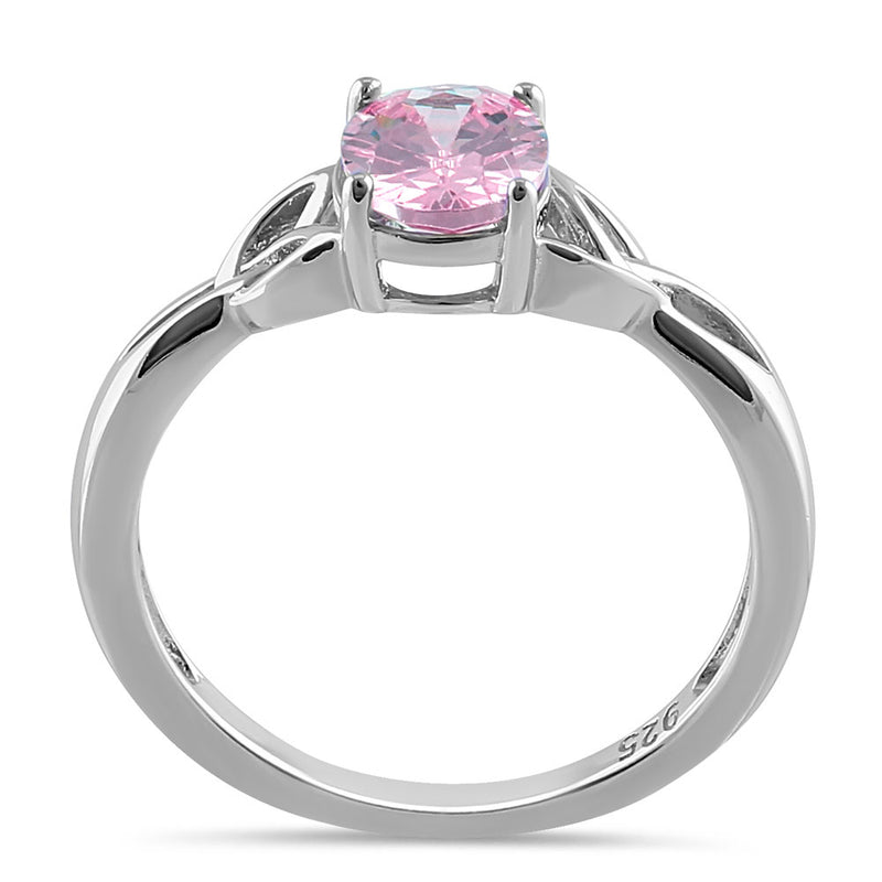 Sterling Silver Charmed Oval Pink CZ Ring