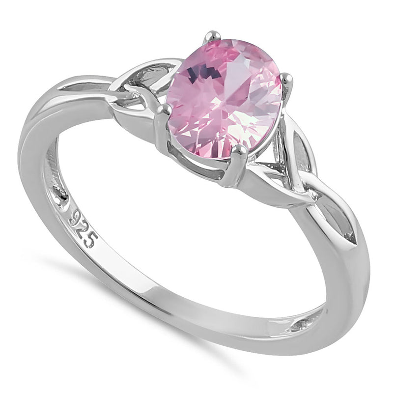Sterling Silver Charmed Oval Pink CZ Ring