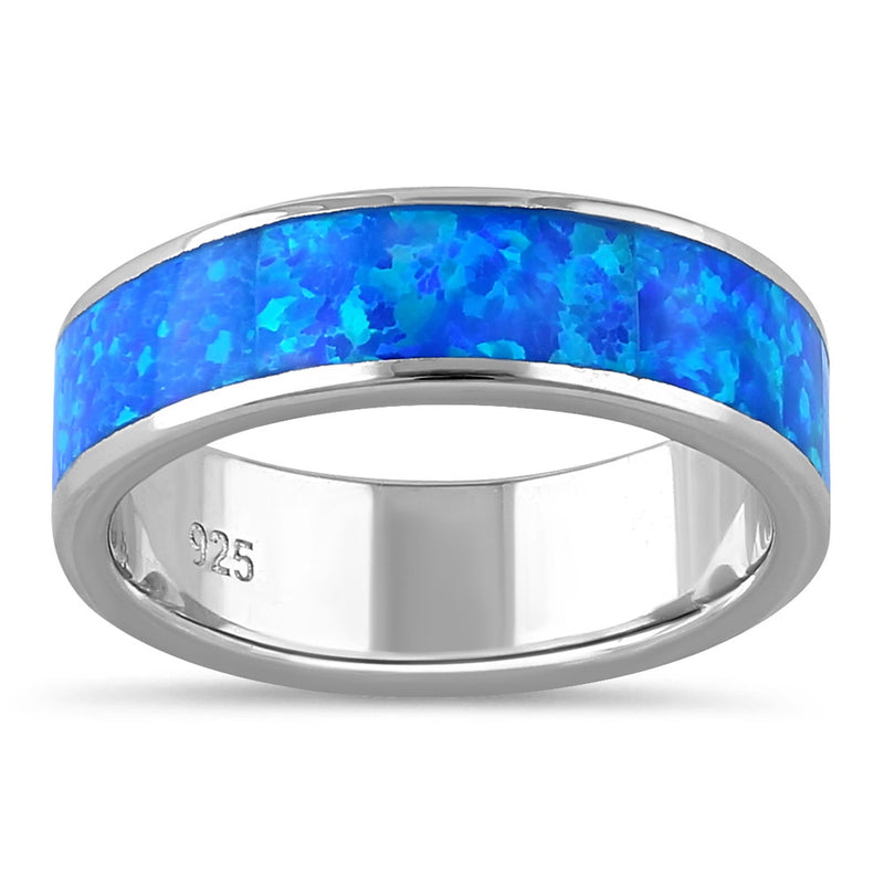 Sterling Silver 5.5mm Blue Lab Opal Eternity Band Ring