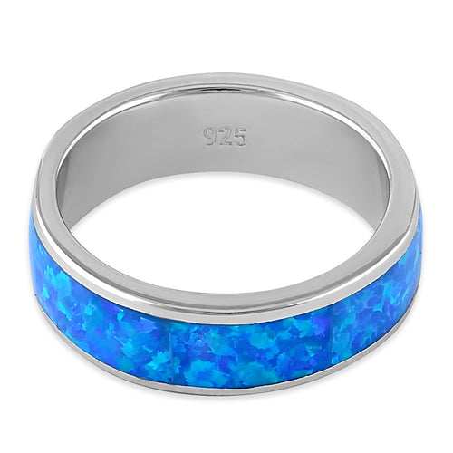 Sterling Silver Blue Lab-Opal Eternity Band Ring