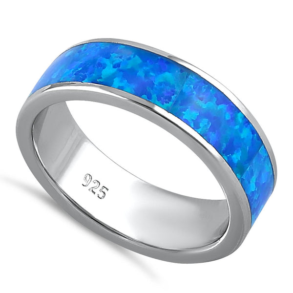 Sterling Silver 5.5mm Blue Lab Opal Eternity Band Ring