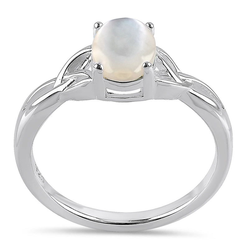 Sterling Silver Center Stone Charmed  Mother of Pearl Ring