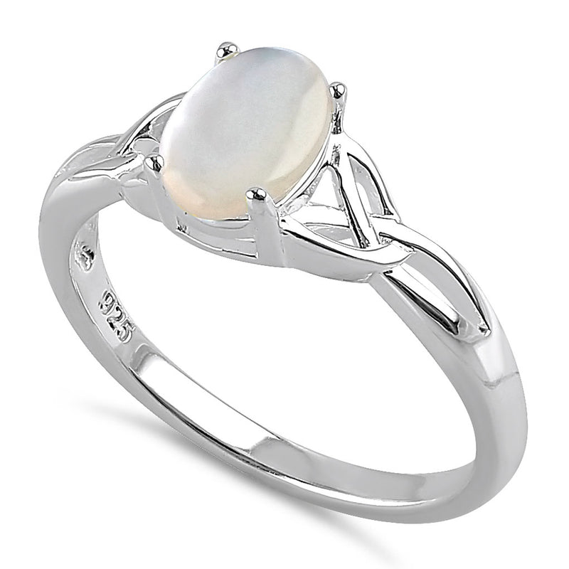 Sterling Silver Center Stone Charmed  Mother of Pearl Ring