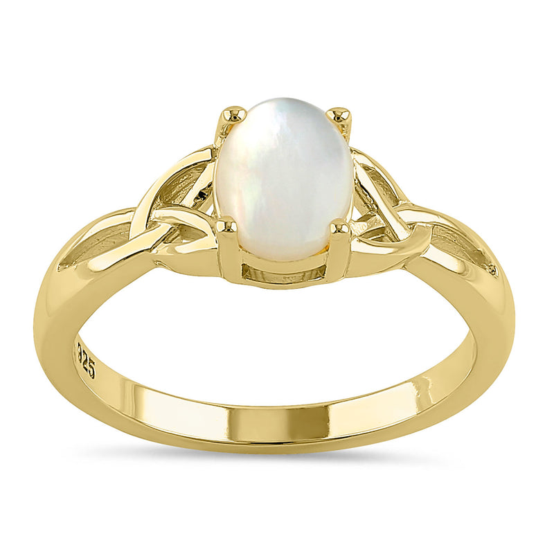 Sterling Silver Center Stone Charmed  Mother of Pearl Gold Plated Ring