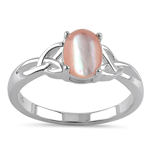 Sterling Silver Center Stone Charmed Pink Mother of Pearl Ring