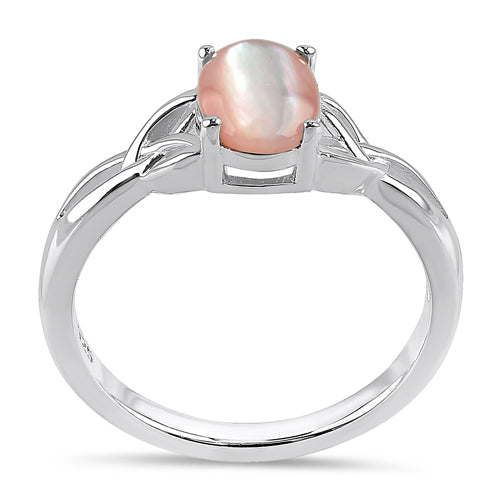 Sterling Silver Center Stone Charmed Pink Mother of Pearl Ring