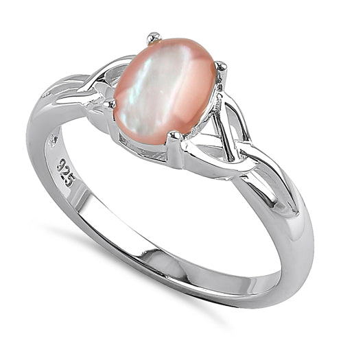 Sterling Silver Center Stone Charmed Pink Mother of Pearl Ring