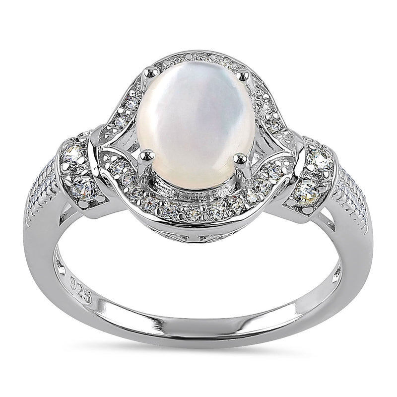 Sterling Silver Elegant Oval Mother of Pearl CZ Ring