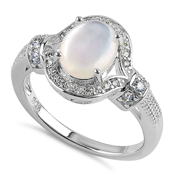 Sterling Silver Elegant Oval Mother of Pearl CZ Ring
