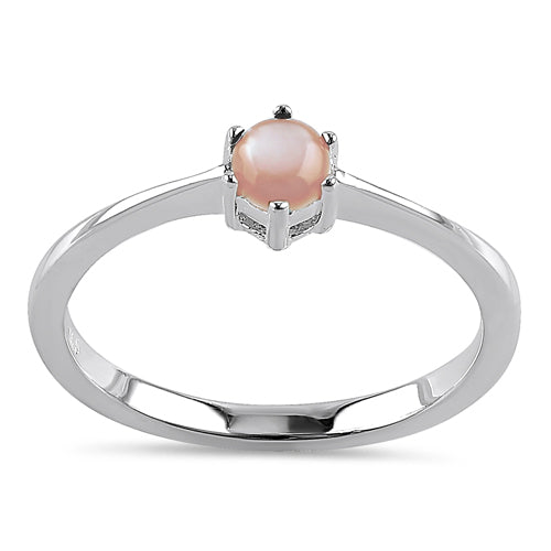 Sterling Silver Round Pink Mother of Pearl Ring