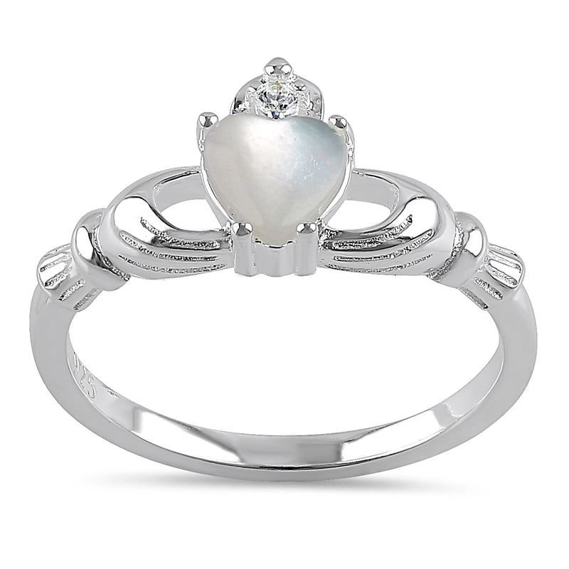 Sterling Silver Claddagh Mother of Pearl CZ Ring
