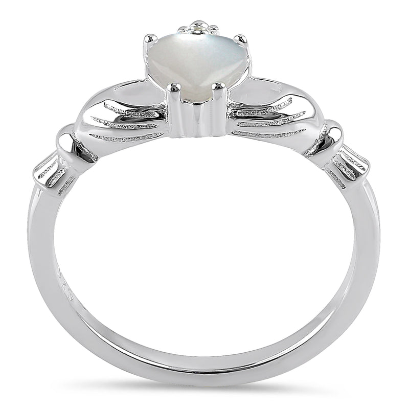 Sterling Silver Claddagh Mother of Pearl CZ Ring