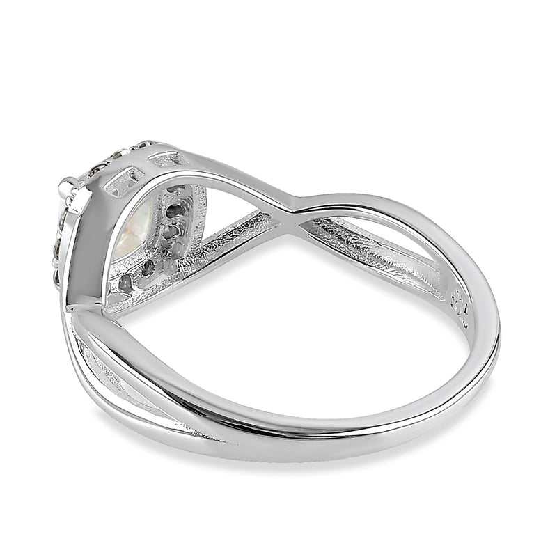 Sterling Silver Square Halo Mother of Pearl CZ Ring