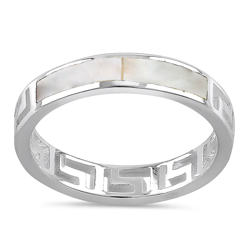 Sterling Silver Greek Mother of Pearl Band Ring