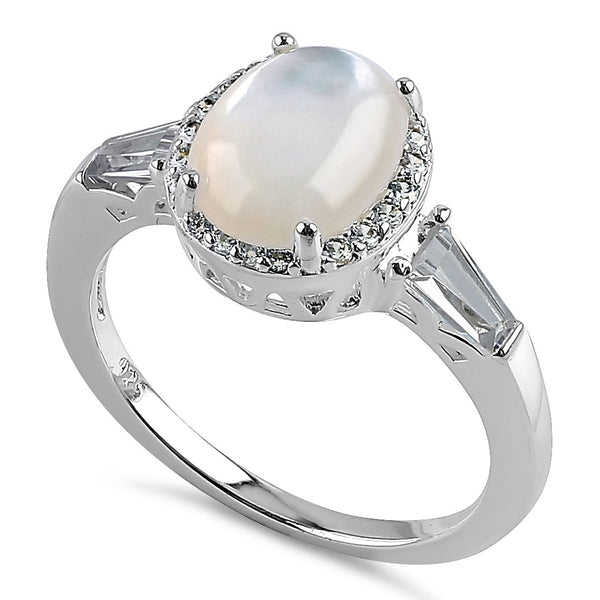 Sterling Silver Oval Mother of Pearl CZ Ring