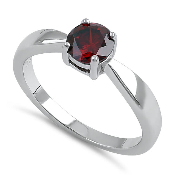 Sterling Silver 6mm Round Dark Garnet CZ Ring