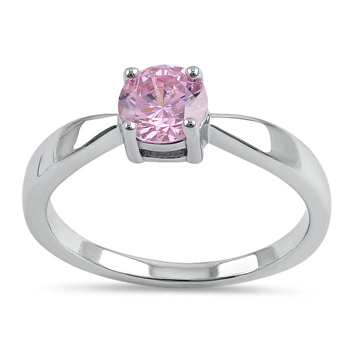 Sterling Silver 6mm Round Pink CZ Ring