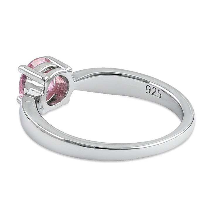Sterling Silver 6mm Round Pink CZ Ring