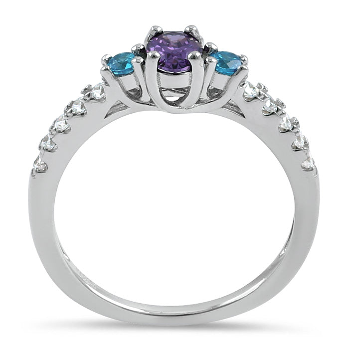 Sterling Silver Enchanted Oval Amethyst and Blue Topaz CZ Ring