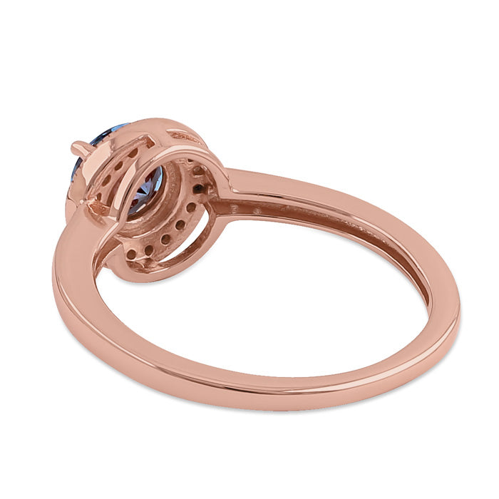 Sterling Silver Elegant Round Halo Rainbow CZ Rose Gold Plated Ring