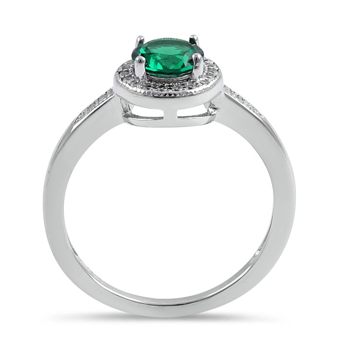 Sterling Silver Elegant Round Halo Green CZ Ring