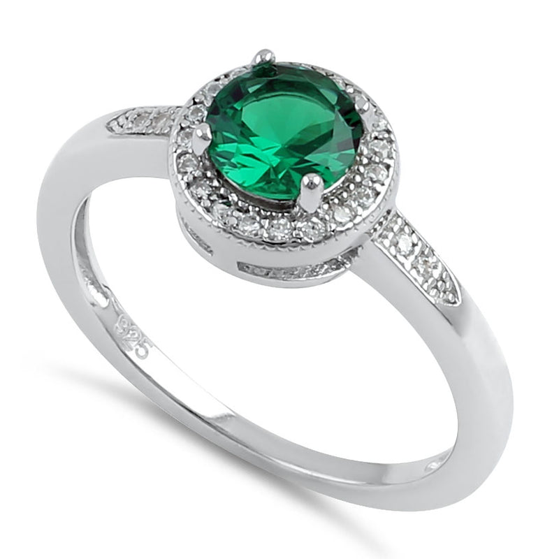Sterling Silver Elegant Round Halo Green CZ Ring