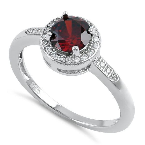 Sterling Silver Elegant Round Halo Dark Garnet CZ Ring