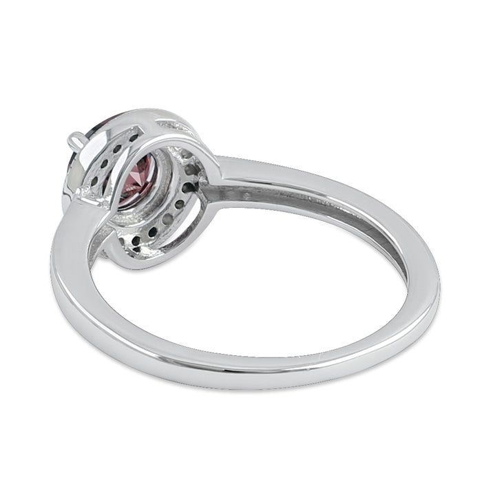 Sterling Silver Elegant Round Halo Rhodolite CZ Ring