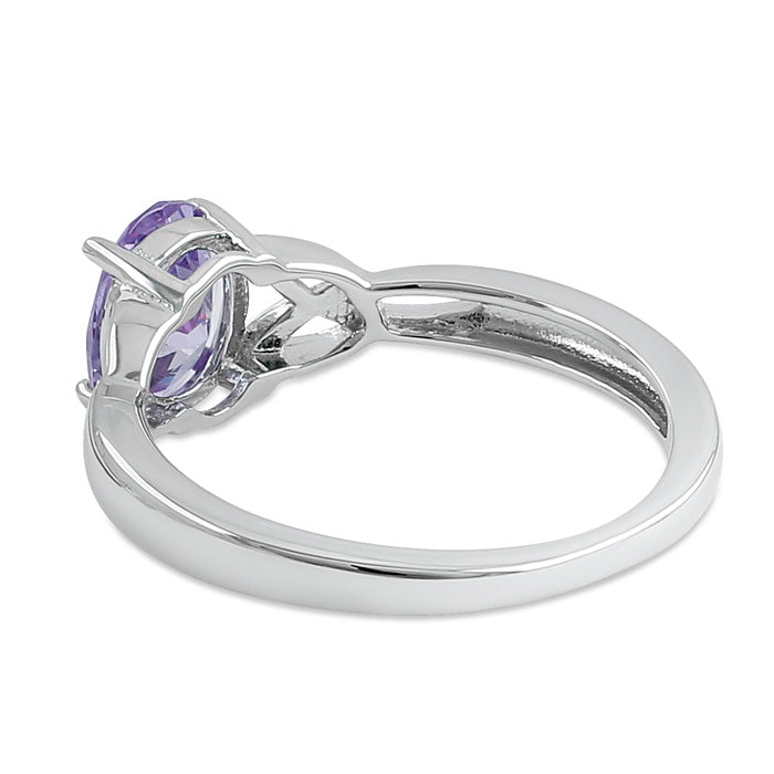 Sterling Silver Charmed Lavender Oval  CZ Ring