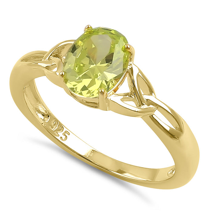 Sterling Silver Gold Plated Charmed Oval Apple Green CZ Ring