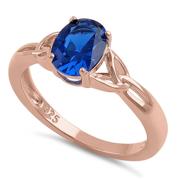 Sterling Silver Rose Gold Plated Charmed Oval Blue CZ Ring