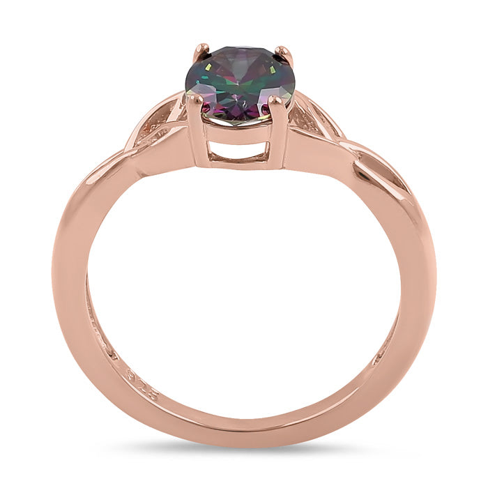 Sterling Silver Rose Gold Plated Charmed Oval Rainbow CZ Ring