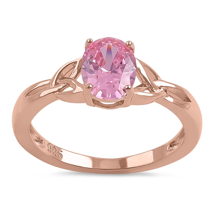 Sterling Silver Rose Gold Plated Charmed Oval Pink CZ Ring