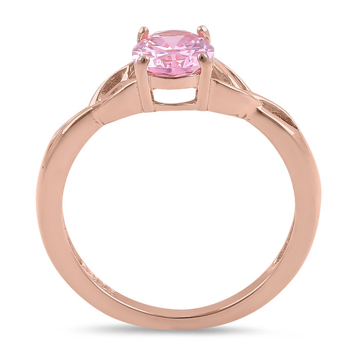 Sterling Silver Rose Gold Plated Charmed Oval Pink CZ Ring